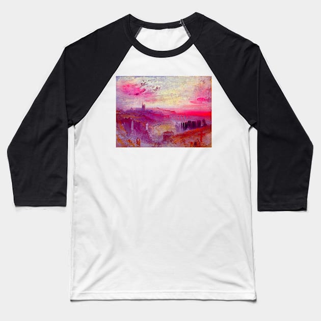 "View over Town at Sunset: a Cemetery in the Foreground" by J.M.W. Turner (1832) TECHNICOLOR REMASTERED Baseball T-Shirt by FineArtMaster